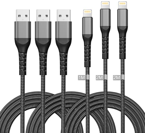 iPhone Ladekabel 1M+2M+2M 3Pack[Apple MFi Zertifiziert], USB auf Lightning Kabel Nylon Ladekabel iPhone Schnellladekabel iPhone Kabel USB für iPhone 14 13 12 11 Pro Max/Mini/XS/XR/X/8/7/6s/5/SE/iPad