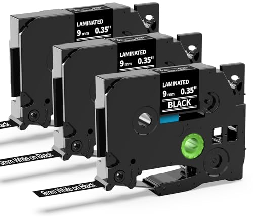 MarkField Kompatible Laminiert Schriftband als Ersatz für Brother P-Touch Bänder TZ TZe-325 0.35 9mm x 8m für PT-H110 H107B H200 P300BT Cube 1000 1090 D200 E110, Weiß auf Schwarz, 3 Pack