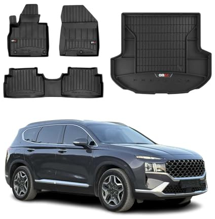 OMAC Fußmatten Kofferraumwanne für Hyundai Santa Fe 2019-2023 Gummi 4X | inkl. Kofferraumwanne (Satz), Gummimatten, Automatten, Allwetter, fahrzeugspezifisches Produkt, 3D-Passform, Antirutsch