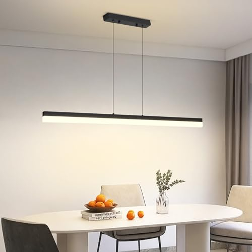 Mikeru 80cm Dimmbare Hängende Pendelleuchte, LED Lineare Pendelleuchten 10%-100% Kücheninsel Licht Mit Memory-Funktion 3000k-6500k Moderne Zeitgenössische Esstischlampe für Konferenzsaal
