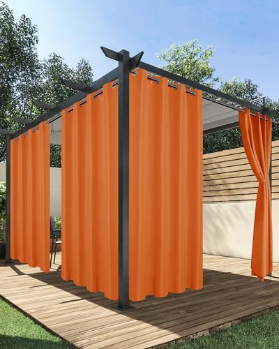 HolidayIdeas Outdoor Curtains for Patio Waterproof, 4 Panels - 54 x 84 Inch - Privacy Protection & Light Filtering Curtains Grommet Outside Curtains for Porch, Gazebo, Pergola (Mecca Orange)