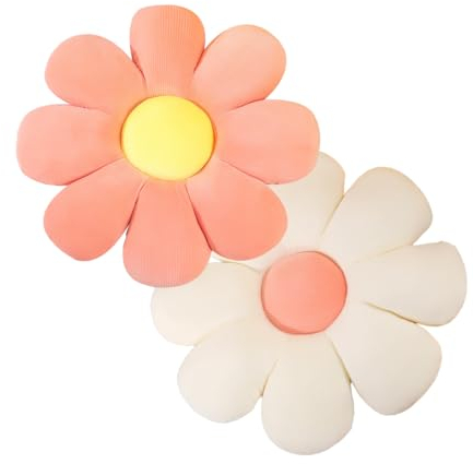 Ortviai 2 x Blumenkissen, Kissen Blume, Kissen Blumenform, Weiß und Rosa Blumen Kissen, Kissen Sofa, Kissen Bunt, Cute Pillow, Plüsch-Bodenkissen für Schlafzimmer, Sofa, Stuhl, Dekoration 38cm
