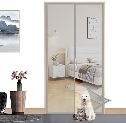 ZFEBHMY Magnet Fliegengitter Tür,Automatisch Geschlossen Magnetisches Moskitonetz,Insektenschutz Magnetvorhang,ohne Bohren,für Balkontür und Terrassentür-Grey||115x220cm(45x86inch)