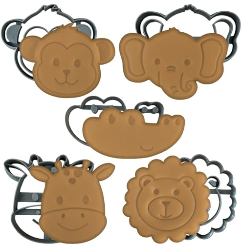 MOOSE GOODS Safari Tier Ausstechformen - 5-teiliges Set mit Elefant, Giraffe, Affe, Löwe & Krokodil - Niedliche Ausstechformen für Plätzchen, Kuchen, Fondant