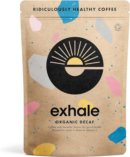 EXHALE Organic Chemical-Free FINE Ground Coffee - NEW LARGE 450G PACK - Single Origin and 100% Arabica Beans. For Moka, AeroPress and Drip - Decaf Medium Roast