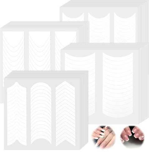 1570 Stück French Nails Schablone Nagel Schablonen 40 Blatt Französisch Maniküre Aufkleber Selbstklebende French Tip Guides Nagelaufkleber Weiß Nagel Kunst Sticker für DIY Dekoration Werkzeuge