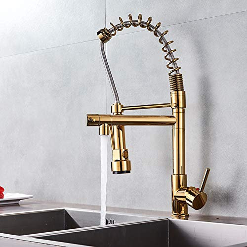 Küchenspüle-Wasserhahn for Bar, Bauernhaus, Gewerbe, moderner, luxuriöser, drehbarer Küchenmischhahn aus Messing und Gold mit LED, Einhebel-Einloch-Mischbatterie for heißes und kaltes Wasser (Color :
