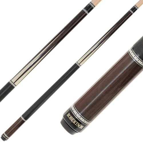 Robertson Pool Billard Queue Modell R-4, 2 teiliger Billardqueue mit Leinengriffband, Cue Länge 147 cm, 13 mm Profi Klebeleder, Edelstahl Schnellverschluss, Ahornholz, schwarz-weiß, inkl Gewindeschutz