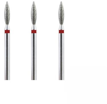 Natury Nails Set 3 Fresas de Diamante tipo llama para Torno de uñas de 2.3mm Broca Manicura Rusa, Cutícula (Grano Fino)