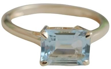 Anello con Topazio Blu Taglio Smeraldo - Argento Sterling 925 Placcato Oro - Design Elegante e Moderno per Donna - Gioiello Raffinato con Pietra Naturale (Größe: US Size 9 / Diameter 19)
