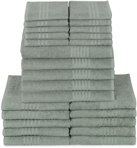 ZOLLNER 25tlg. Handtuch Set aus 10x Gästetüchern (ca. 30x50 cm), 10x Handtüchern (ca. 50x100 cm), 5X Duschtüchern (ca. 70x140 cm) - mit praktischem Aufhänger - waschbar bis 60°C - Baumwolle in grau