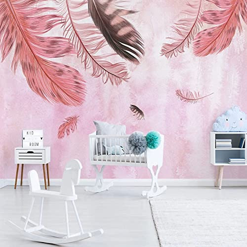 Handgemaltes rosa Feder-Tapeten-Wandbild für Esszimmer und Küche, moderne einfache Wandkunst, Dekoration, 430 x 300 cm