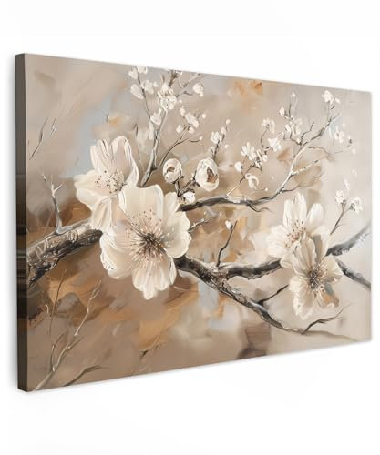 MuchoWow© Bild auf Leinwand 90x60 cm Schlafzimmer Bilder Badezimmer Wand Deko Wohnzimmer Modern Wanddeko Bilderwand Geschenk Blumen - Natur - Weiß - Blüte - Abstrakt