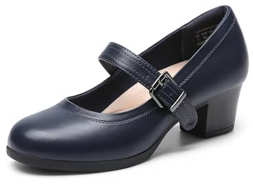 DREAM PAIRS Zapatos de Tacón Bajo Clásicos Mujer Mary Jane Zapatos de Salón de Tacón Ancho con Plantilla Acolchada,Size 38,Armada,DWUMPU2538