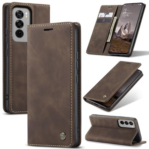 Cracedily Funda para OPPO Reno12 5G Case, Carcasa Protectora Antigolpes Case, Soporte Plegable, Ranura para Tarjeta, Cover Cuero PU Carcasa OPPO Reno 12 5G, Marrón