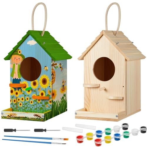 Liliful Vogelhaus-Set zum Selbermachen, Vogelhaus aus Holz mit Farbe und Pinseln, Kunst und Handwerk, Malsets für Jungen, Mädchen, Erwachsene, zum Bauen von Farbe, Klassenzimmer, Geburtstag, Innen