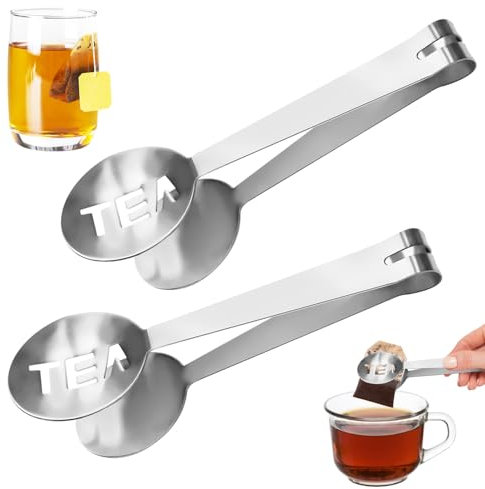 2PCS Stainless Steel Tea Bag Squeezer, Round Tea Bag Squeezer Tongs, Tea Bag Strainer, Tea Bag Holder Suitable for Clamping Tea Bags, Sugar Cubes, Ice Cubes