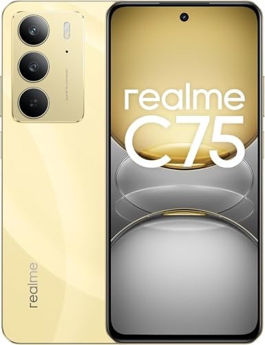 realme C75 Smartphone 8 + 128 GB, resistencia ultra al polvo y al agua IP69, cristal ArmorShell, batería 6000 mAh, cámara con IA de 50 MP, pantalla de 6,72 pulgadas con 90 Hz, oro (sin adaptador)