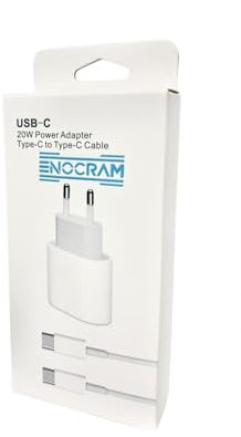 ENOCRAM Chargeur Rapide USB C 20W pour iPhone 16/16 Pro/16 Pro Max/16 Plus/15 Pro/15 Pro Max/15 Plus, Samsung Galaxy, Câble Type C vers C, Fast Bloc Adaptateur Prise Murale Câble Inclus (20W + 1m)