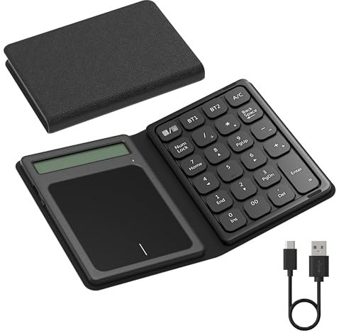 3-in-1 Bluetooth Nummernblock & Trackpad & Taschenrechner - Wireless Dual Bluetooth Nummernblöcke 23 Tasten, Kabelloses Touchpad & Numpad wiederaufladbarer, faltbarer für Laptop, Desktop, PC, Notebook