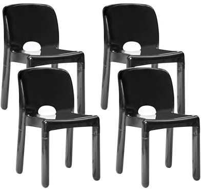 Set of 4 Plastic Dining Chairs Indoor Outdoor without Armrests Stacking Black Betim