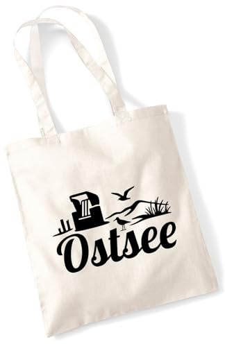 Huuraa Tasche Ostsee Strandmotiv Geschenk 10 Liter Natural Baumwolle Ostsee Accessoire