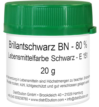 Lebensmittelfarbe Schwarz Pulver 20g hochkonzentriert – Brillantschwarz BN, ideal zum Backen & Dekorieren
