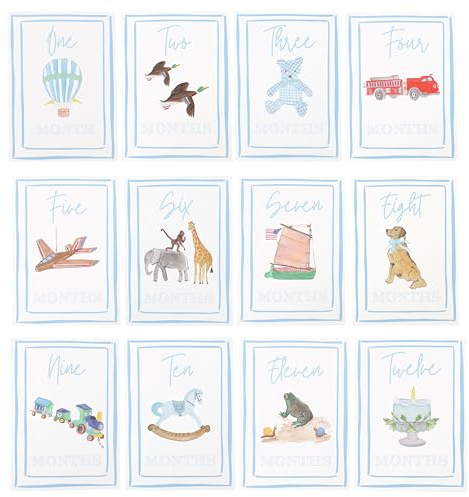 Boy Watercolor Milestone Cards - My First Monthly Milestone Cards,Blue Boy 12 Monthly Newborn Photos(Cards-1)
