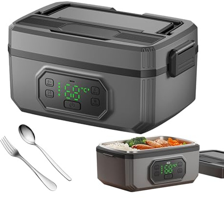Contenitore per il pranzo elettrico con batteria, 1,2 l, con batteria da 21.000 mAh, 304 contenitori interni in acciaio inox, ricarica rapida da 18 W, scomparto estraibile, forchetta e cucchiaio