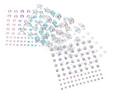 LRXIYODE Wasserstrahl Strass Sticker Ohrringe Zum Aufkleben Für Mädchen 5 Blatt Gesichtsschmuck Edelsteine Mit Perlen Geeignet Für Festliches Makeup Halloween Und Weihnachten