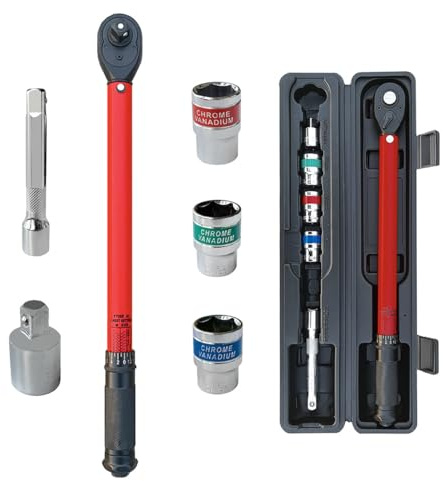 TINMAGI Chiave Dinamometrica 1/2'' 20-230Nm, Set con Barra di Prolunga da 125 mm, Adattatore da 1/2''-3/8'', 3 Bussole per la Sostituzione di Pneumatici di Auto Moto Biciclette
