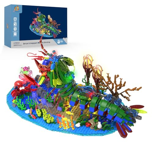Brihappen Mechanische Gottesanbeterin Garnele Bausteine Set,Meerestiere Bauspielzeug mit Miniatur Unterwasserlandschaft und LED Beleuchtung,DIY Modellbausatz für Erwachsene und Jugendliche（1843 Stück）