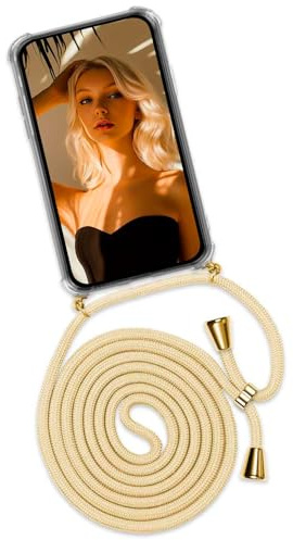 ONEFLOW Handykette für iPhone 17 Pro Hülle mit Band, Handyhülle mit Kette abnehmbar, Handyband zum Umhängen, Handy Umhängeband Lange Handykordel, Twist Case – Gold Gelb