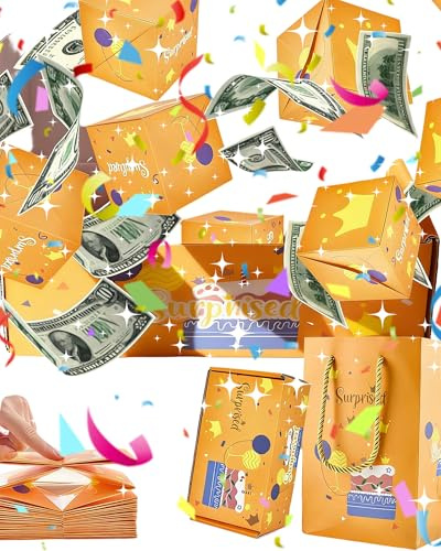 Fonyiunce Überraschungsbox, Upgrade DIY Überraschungsbox, Zusammenklappbare Springende Geschenkbox, Geschenkbo mit 10 Faltschachteln, Geburtstag Sprungbox Pop Up, für Hochzeiten, Jubiläen (Gelb)