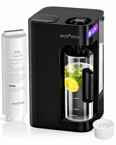 Filtratore d'acqua ecoviva water Mate 3 UV a osmosi inversa, rapporto 3:1 da puro a scarico, caraffa auto-riempimento, purificatore d'acqua senza installazione, 9 fasi di filtrazione RO portatile con