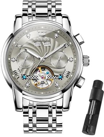 OLEVS Herrenuhren Automatik Mechanische Armbanduhr mit Tourbillon Kalender Wasserdicht Leuchtende Uhren Männer