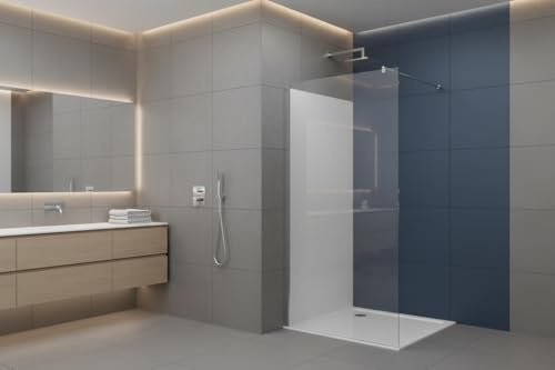 Walkin Shower Enclosure 8mm Easy Clean Bath Glass Wetroom Shower Screen Panel with Tray Options (800mm Screen Chrome, 1000x900mm Tray)