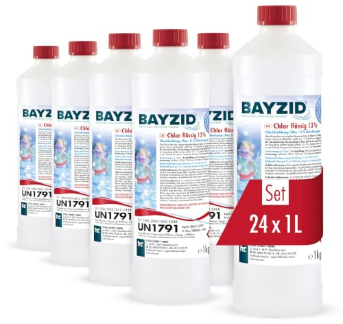 Höfer Chemie 24 x 1 kg Chlor flüssig in handlicher Flasche - wirkt schnell und zuverlässig für Pool & Schwimmbad
