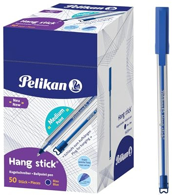 Pelikan Hang Stick Kugelschreiber Blau, 50er Pack, 1 mm Spitze, ergonomischer Dreikant-Griff, mit Clip & Aufhängeschlaufe