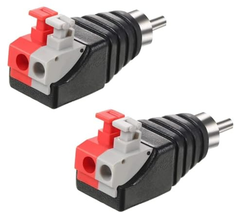 RCA to Speaker Wire Adapters 2 Pack – Gold Plated RCA Male to Screw Terminal, Spring Press Balun Connectors for CCTV, Home Audio, Subwoofer, and AV Systems – Premium Audio & Video Conversion with Tool
