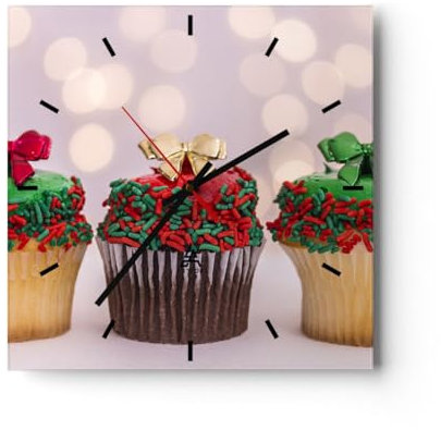 Modern Wanduhr Cupcakes Dessert Kuchen gebacken 40x40cm Quadrat Groß Wand Uhr Glas Analog Zimmeruhren Küche Büro Wohnzimmer Glasuhr Wall Clock Dekoration Design Wanddekoration Küchenuhr C3AC40x40-2436