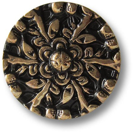 Knopfparadies - 5er Set Exklusive schwarz goldene Metallknöpfe mit floralem Muster/Design wie alte Glasknöpfe/Gold & Schwarz glänzend/Metall Knöpfe/Ø ca. 25mm