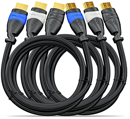 deleyCON 3x 1m Set di Cavi HDMI Compatibili con HDMI 2.0a/b/1.4a - UHD 4K HDR 3D 1080p 2160p ARC - Alta Velocità con Ethernet - Blu Grigio Nero