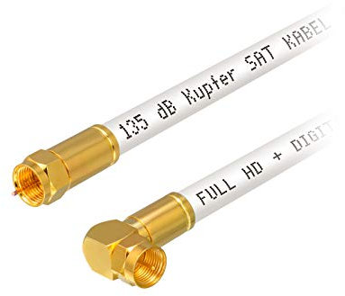 HB-DIGITAL HDTV - Cavo antenna satellitare in rame puro con 5 schermature, max 135 dB RG6, connettore coassiale a compressione placcato oro, angolo di 90°, 1080p, Full HD, 3D UHD Ultra 4K, spina F,