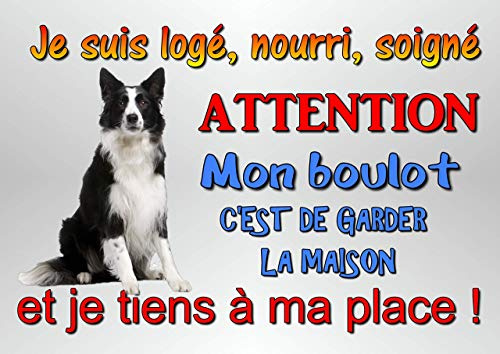 plaque attention chien border collie en métal 29 x 20 cm env réf 51