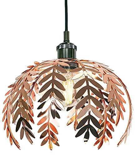 Happy Homewares Traditional Fern Leaf Designed Easy Fit Ceiling Pendant Light Shade in Shiny Copper Finish | 28cm Diameter | 60w Maximum