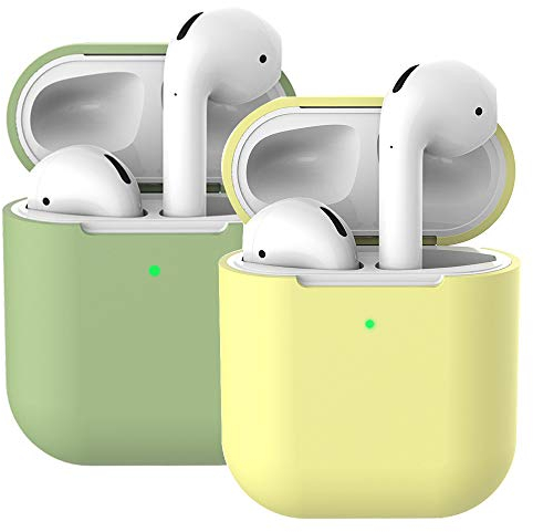 Molylove Compatibile con AirPods 2 Custodia in Silicone, 2X Case per Airpods Custodia Cover Custodia protettiva in silicone antiurto (AirPods 2, Matcha verde + giallo)