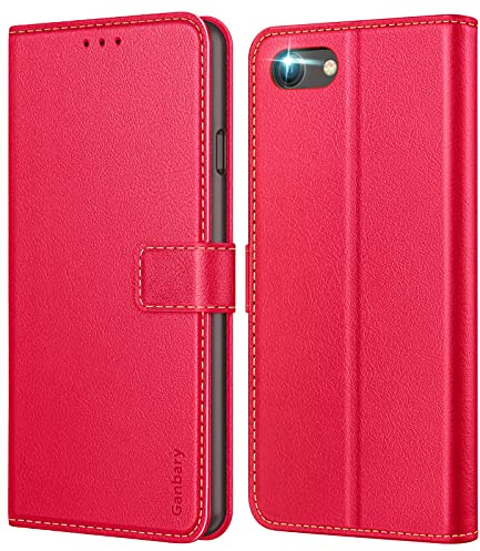 Ganbary Handyhülle für iPhone SE 2022 5G / SE 2020, iPhone 7/8 Hülle, Premium Leder Tasche [Kartenschlitzen] [Magnetverschluss] [Standfunktion] kompatibel mit iPhone SE2 Schutzhülle, Rot