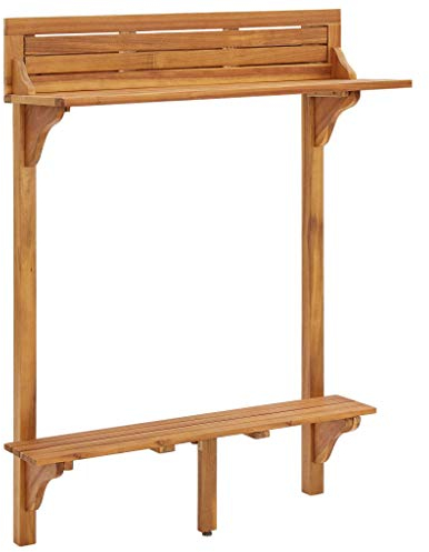 vidaXL Akazienholz Massiv Balkon Stehtisch Balkontisch Balkonhängetisch Bartisch Pflanzenständer Esstisch Holztisch Tisch 90x37x122,5cm