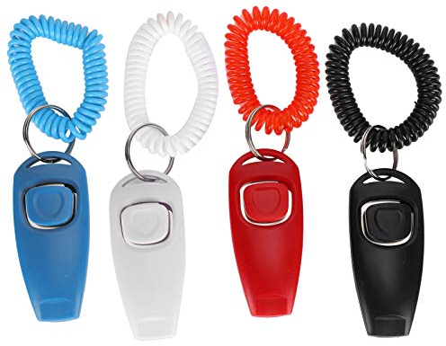 4pcs Pet Training Clicker 2 in 1 Pet Training Clicker Set mit Handgelenksriemen Recall Whistle Train Verhaltenszubehör für Hunde